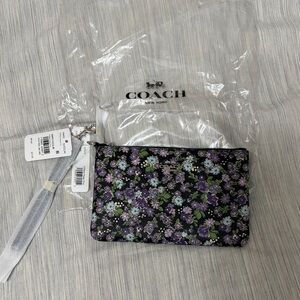 Coach Black and Purple Floral Wristlet